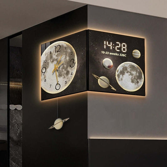 Ecke Wanduhr Wohnzimmer Digital Display Wand-montiert Atmosphäre