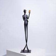 Metal Black Cast Aluminum Elegant Reading Woman Desktop Sculpture