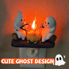 Ghost Campfire Flickering Nightlight 2 Ghosts Roasting Plug Wall Spooky Fire Marshmallow Night Light For Halloween Decor