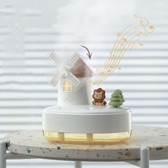 Windmühlen-Musik-Luftbefeuchter mit zwei Sprühdüsen, kabellos