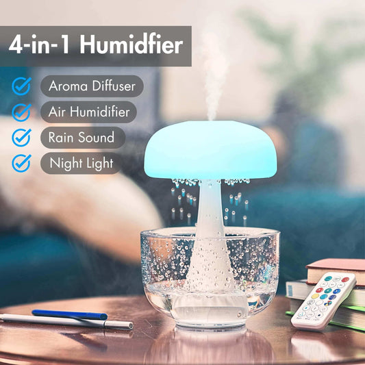 Quallen-Regentropfen-Luftbefeuchter, Ultraschall-Zerstäubung, siebenfarbiges Ambientelicht, Wolkenregen, Aroma-Diffusor, Heimdekoration