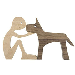 DIY Figurine Holz Hund Ornament Skulptur Home Dekoration EIN Mann EIN Hund Holz Skulptur Weihnachten Geschenke Modell Dekor