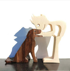 DIY Figurine Holz Hund Ornament Skulptur Home Dekoration EIN Mann EIN Hund Holz Skulptur Weihnachten Geschenke Modell Dekor
