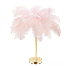 Lampe de nuit en plumes d'autruche naturelles avec chargement USB pour chambre de fille, ambiance cosy et vraies plumes