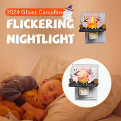 Ghost Campfire Flickering Nightlight 2 Ghosts Roasting Plug Wall Spooky Fire Marshmallow Night Light For Halloween Decor