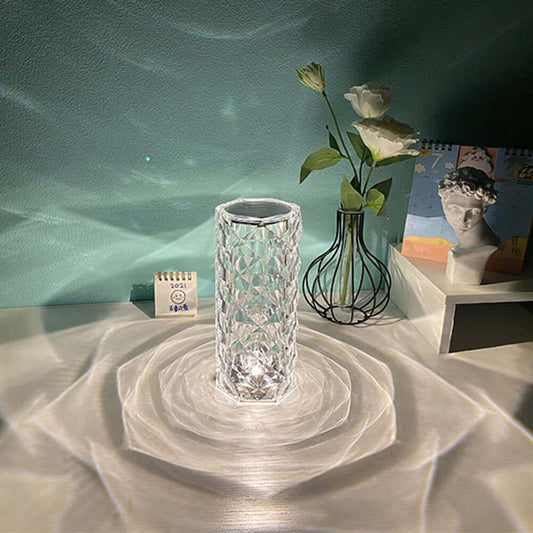Nordic Kristall Lampe USB Tisch Lampen Schlafzimmer Touch Dimmen Atmosphäre Diamant Nachtlicht Rose Projektor Lampe Dekor