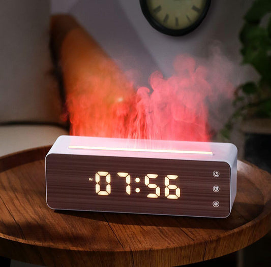 Nouvel humidificateur à flamme, machine d'aromathérapie, simulation colorée, grain de bois, horloge, humidificateur, extenseur de parfum, créatif