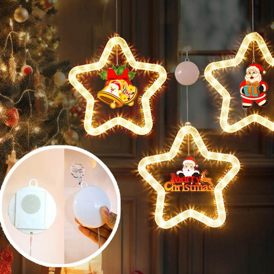 Décoration de pendentif de Noël Lumières LED d'ambiance de Noël Décoration lumineuse d'étoile de Noël LED pour porte de fenêtre pour les vacances