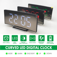 LED Digital Wecker USB Temperatur Gebogene Display Snooze Nacht Moderne Heißer