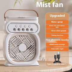 3-in-1-tragbare Klimaanlage, Verdunstungsluftkühler, LED-Nachtlichter, 3 Geschwindigkeiten, Luftbefeuchter, Ventilator für das Home Office