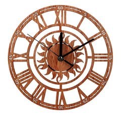 Horloge murale d'arbre en bois créative numérique romaine ronde soleil