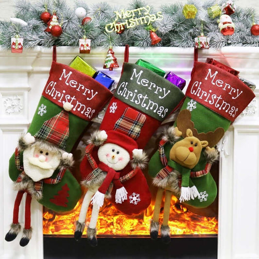 Ensemble de décorations de Noël pour le Nouvel An, grandes chaussettes en peluche 3D, pendentif pour arbre de Noël, fournitures de décoration