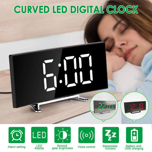 LED Digital Wecker USB Temperatur Gebogene Display Snooze Nacht Moderne Heißer