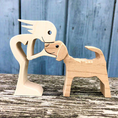 DIY Figurine Holz Hund Ornament Skulptur Home Dekoration EIN Mann EIN Hund Holz Skulptur Weihnachten Geschenke Modell Dekor