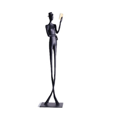 Metal Black Cast Aluminum Elegant Reading Woman Desktop Sculpture