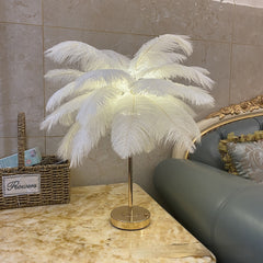 Lampe de nuit en plumes d'autruche naturelles avec chargement USB pour chambre de fille, ambiance cosy et vraies plumes