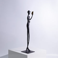 Metal Black Cast Aluminum Elegant Reading Woman Desktop Sculpture