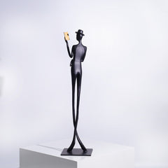 Metal Black Cast Aluminum Elegant Reading Woman Desktop Sculpture