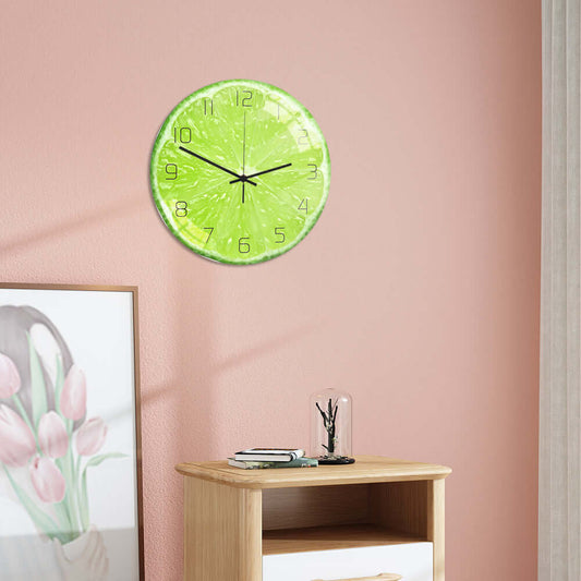 Horloge murale en acrylique motif citron vert pour bureau, chambre à coucher, salon