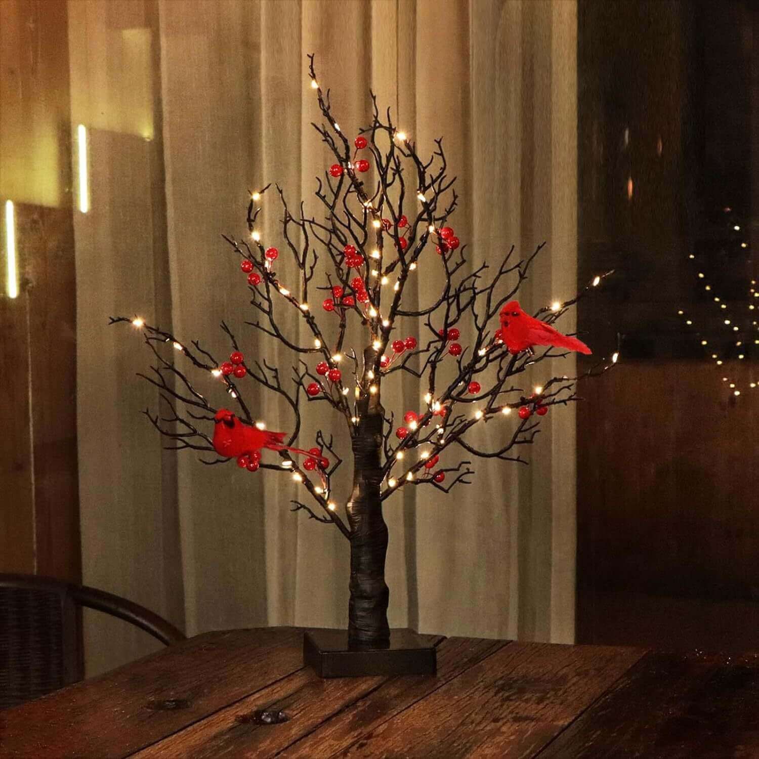 Weihnachts-LED-Schlafzimmer, chinesischer Weißdorn-Vogelbaum, dekoratives Licht, Desktop-Dekoration