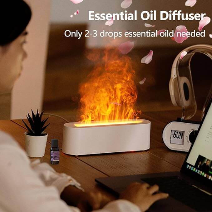 Flammen-Diffusoren für ätherische Öle, Upgrade-Aromatherapie-Diffusor mit 7 Farblichtern, Öldiffusor, Luftbefeuchter, Aromadiffusoren für Zuhause, Schlafzimmer, Büro, Yoga, Timer und wasserlose automatische Abschaltung, 150 ml