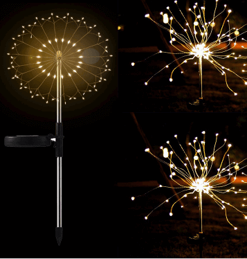 Nouvelle prise de terre feu d'artifice solaire éclairage LED chaîne fil de cuivre décoration de jardin extérieur étoiles lumières lumières de noël