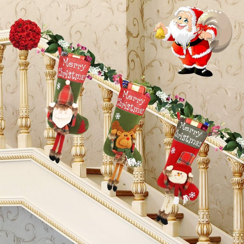 New Year Xmas Big Stockings Set Decorations Christmas 3D Plush Big Sock Christmas Tree Pendant Decorating Supplies