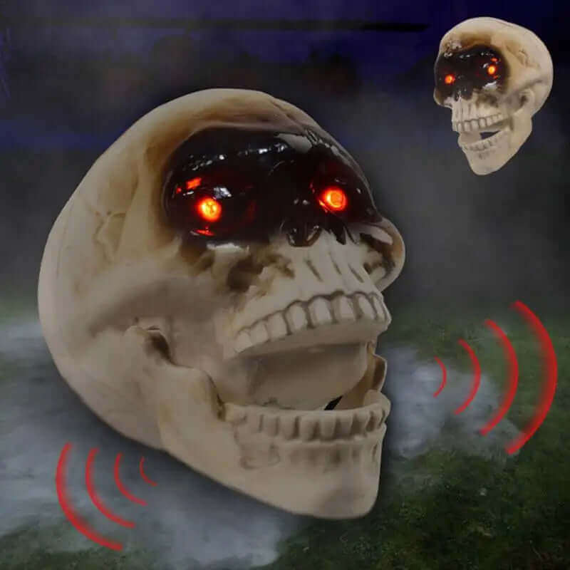 Animierte schwebende Skelett-Dekorationen, realistische Halloween-Totenkopfköpfe, Halloween-Dekorationen, gruseliger Sound, gruselige Dekoration