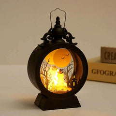 Halloween Retro Candle Portable Storm Lantern with Pumpkin, Castle and Witch Design