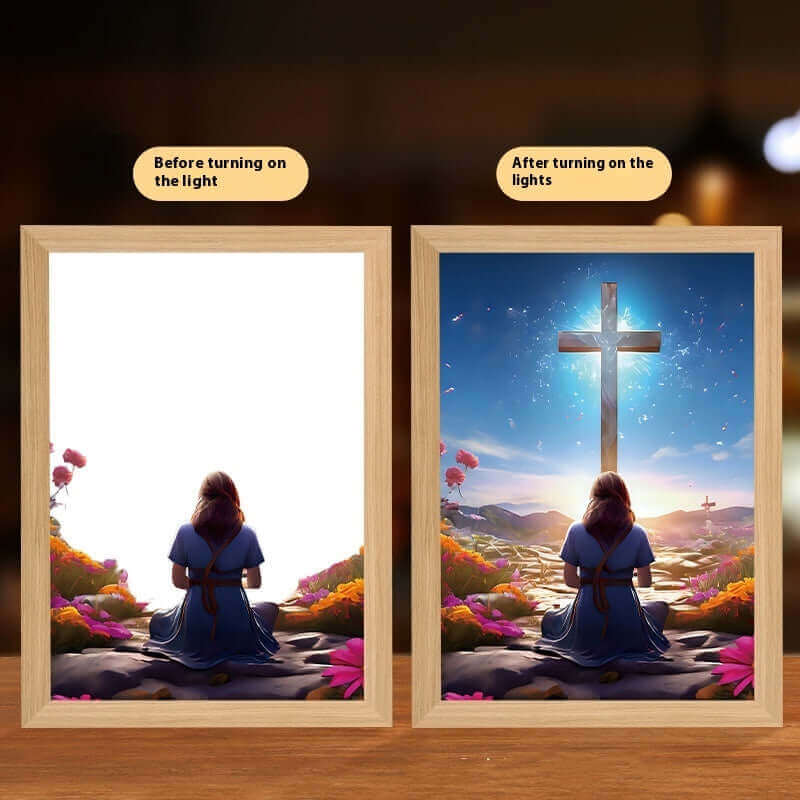 Jesus LED Light Painting Home Decoration Light Painting Photo Frame Led Night Light Room Decor Christmas Gifts Moon Lamp