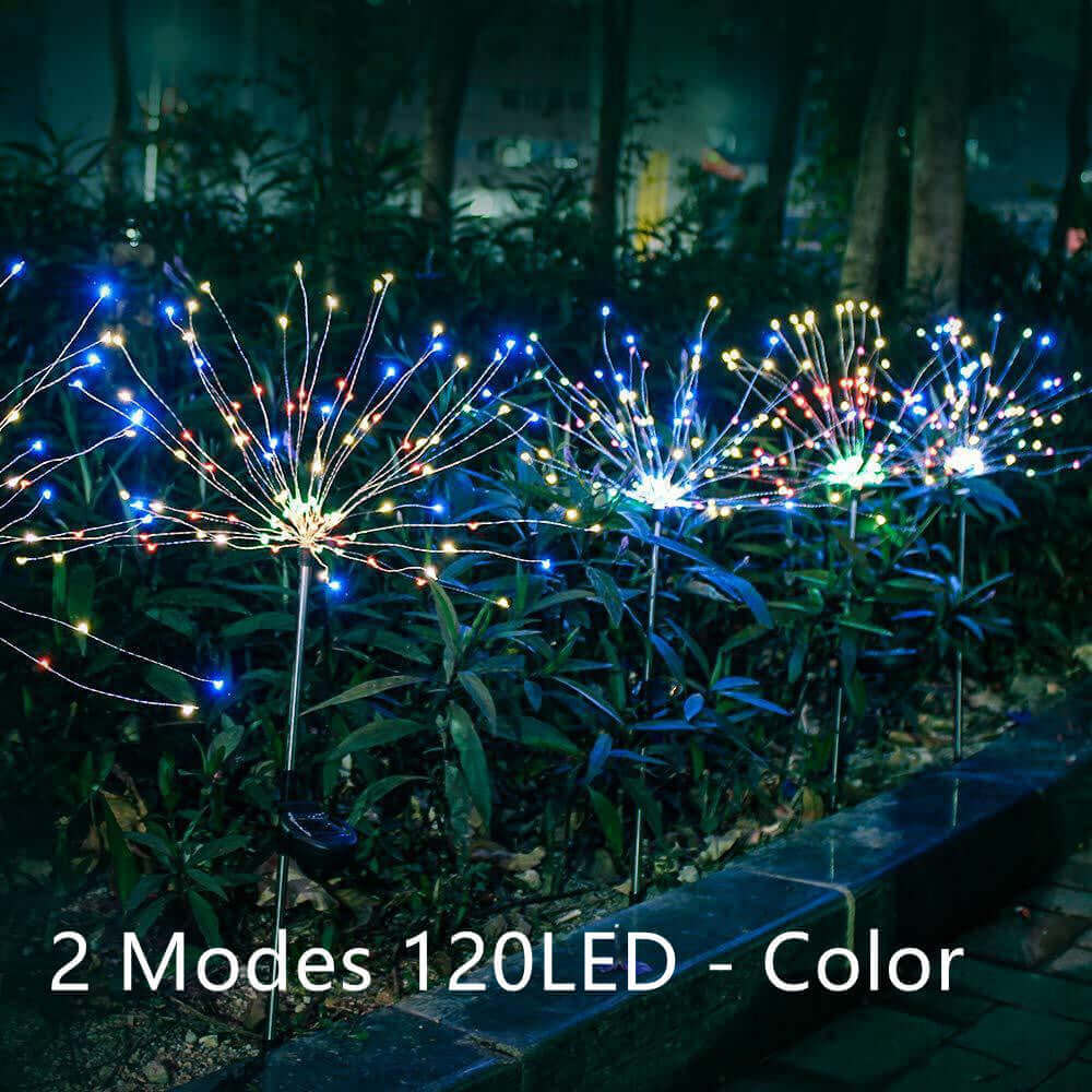 Nouvelle prise de terre feu d'artifice solaire éclairage LED chaîne fil de cuivre décoration de jardin extérieur étoiles lumières lumières de noël