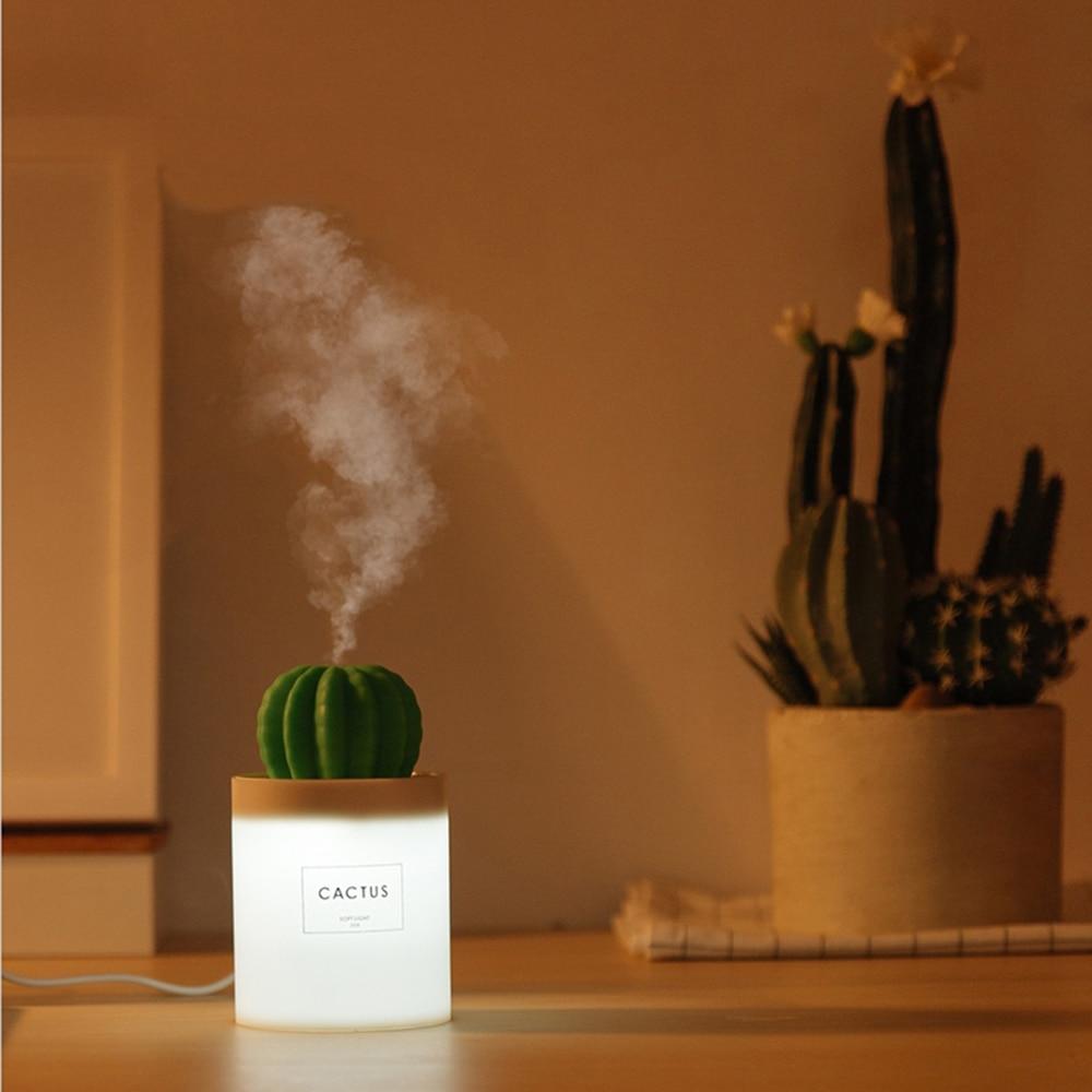 Humidificateur d'air à lumière LED douce de 280ML, diffuseur d'huile essentielle et d'arôme ultrasonique de Cactus pour maison et voiture, Mini purificateur d'air USB