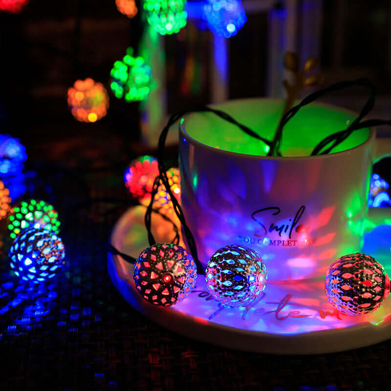 LED Solar Iron Hollow Morocco Ball Lighting Chain