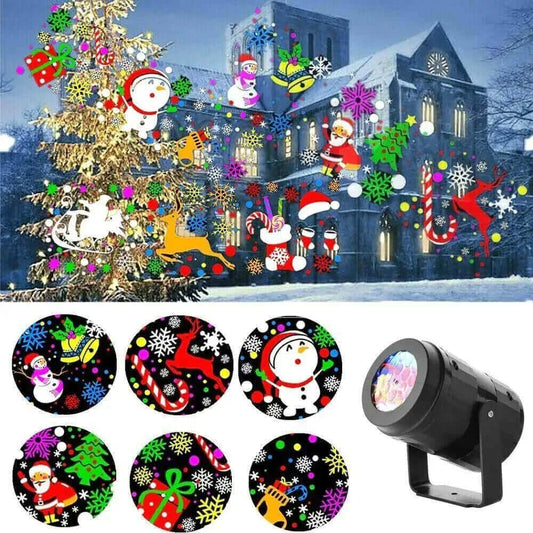 Christmas Party Lights Snowflake Projector Light Led Stage Light Rotating Xmas Pattern Outdoor Holiday Lighting Garden Christmas  Decor