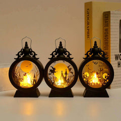 Halloween Retro Candle Portable Storm Lantern with Pumpkin, Castle and Witch Design