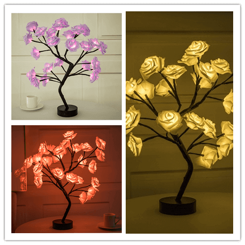 Rosen-Blumen-Lampe, USB, batteriebetrieben, LED-Tischlampe, Bonsai-Baum, Nachtlichter, Girlande, Schlafzimmer, Dekoration, Lichter, Heimdekoration