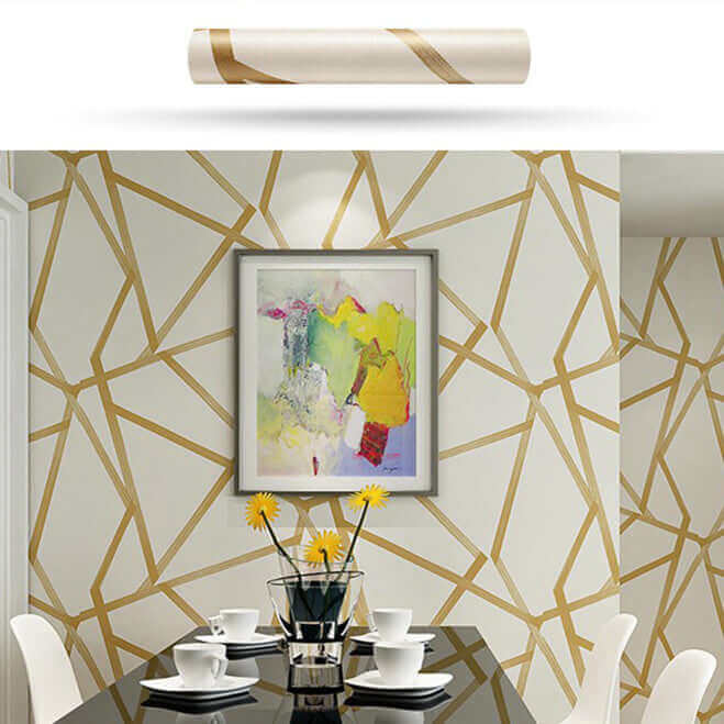 Elegant Geometric Non-Woven Wallpaper - Golden Yellow, Sound-Absorbing, Modern Design