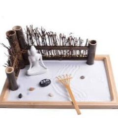 Traditional Japanese Miniature Bamboo Zen Garden Tray for Meditation and Decor