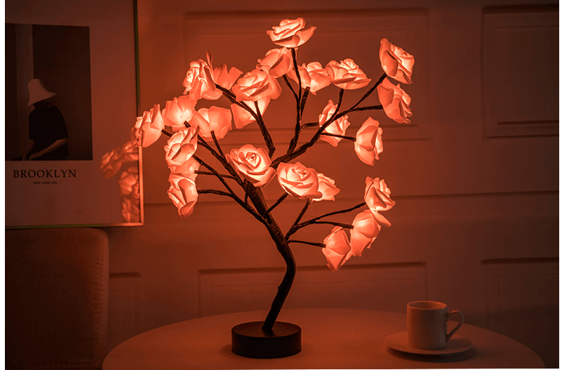 Rosen-Blumen-Lampe, USB, batteriebetrieben, LED-Tischlampe, Bonsai-Baum, Nachtlichter, Girlande, Schlafzimmer, Dekoration, Lichter, Heimdekoration