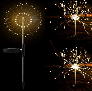 Nouvelle prise de terre feu d'artifice solaire éclairage LED chaîne fil de cuivre décoration de jardin extérieur étoiles lumières lumières de noël