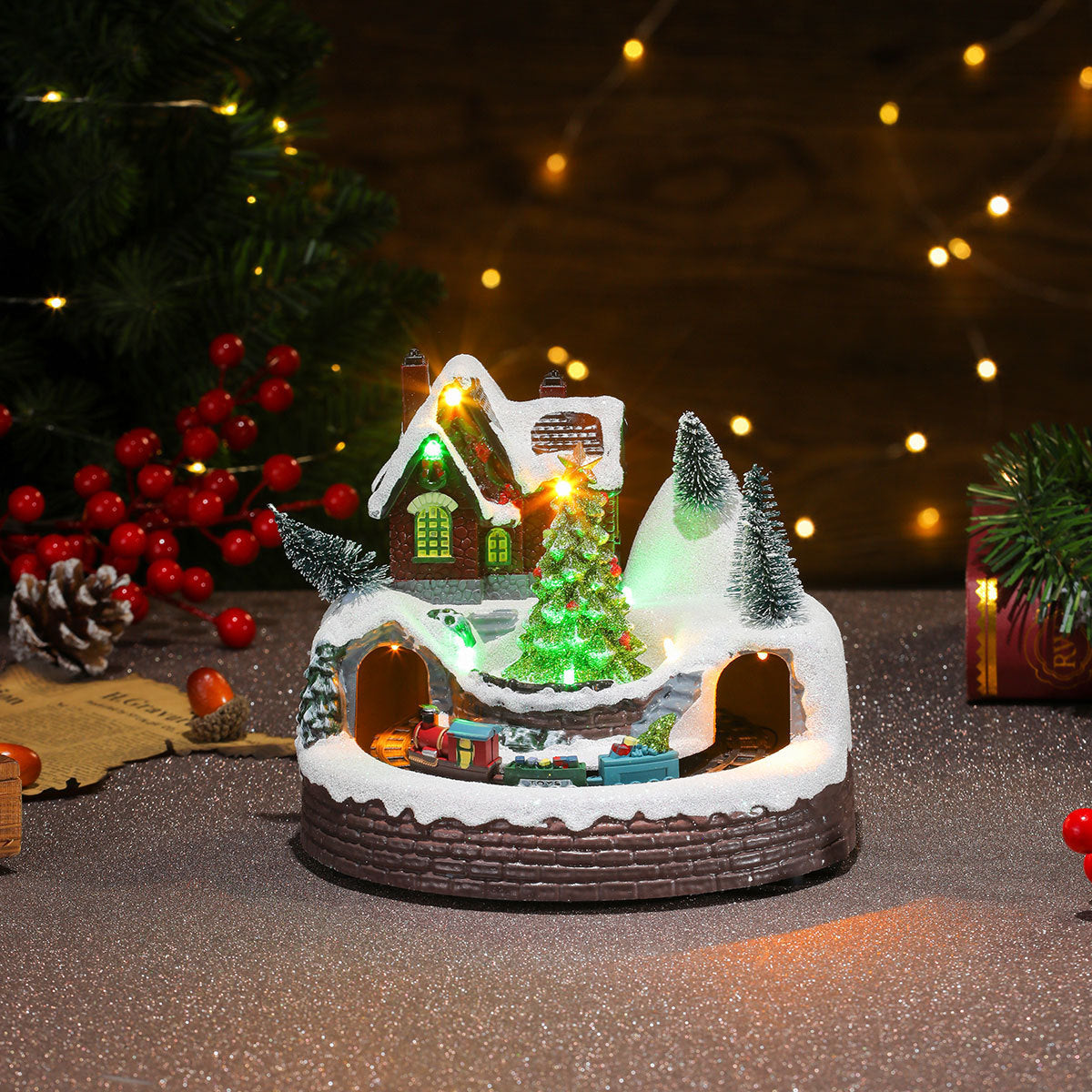 Christmas Rotating Resin Luminous Music Box Ornaments