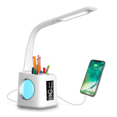 Lampe de bureau à LED avec port de chargement USB, écran, calendrier et couleurs, veilleuse pour enfants, lampe de table à intensité variable avec support pour stylo