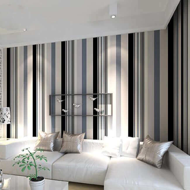 Striped Non-Woven Wallpaper - Multilayered Design in Black, White, and Color Stripes