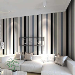 Striped Non-Woven Wallpaper - Multilayered Design in Black, White, and Color Stripes