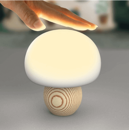 Lampe LED en Silicone, luminosité réglable, interrupteur en forme de champignon, Base en bois, minuterie, veilleuse, cadeau pour enfants