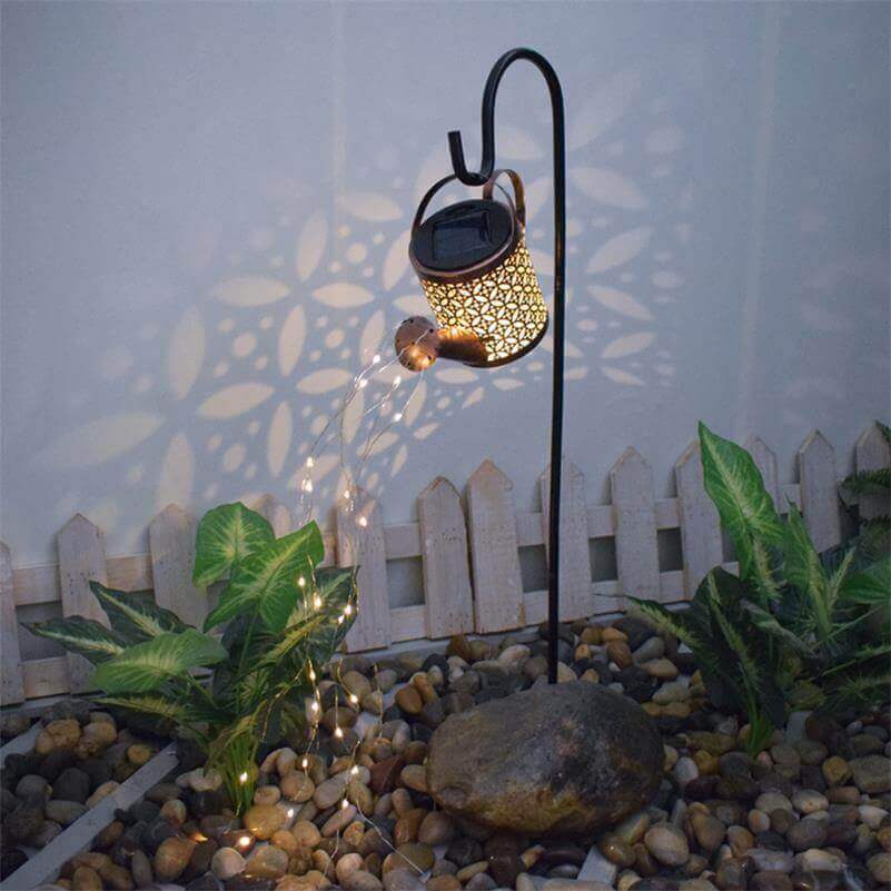 Enchanted Watering Can Outdoor Solar Watering Can Ornament Lamp Garden Art Light Decoration Hollow-out Iron Shower LED Lights