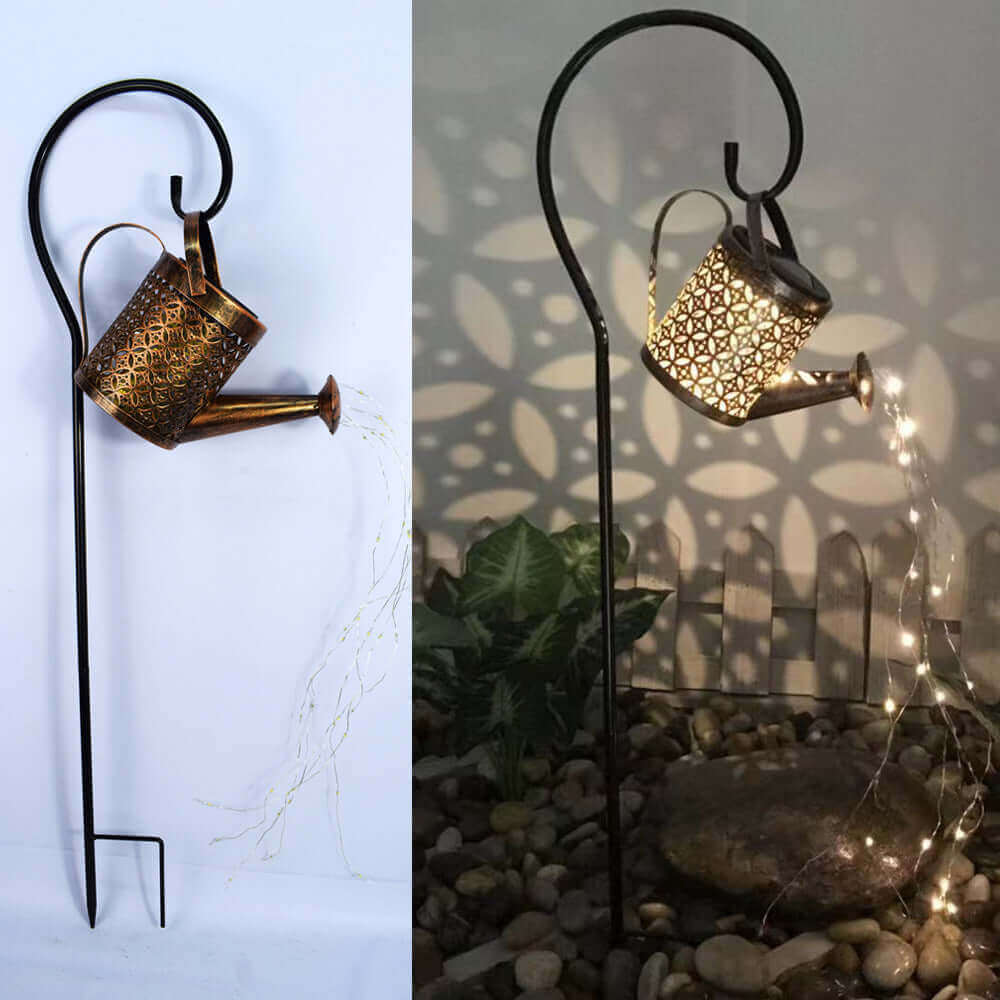 Arrosoir enchanté, arrosoir solaire d'extérieur, lampe d'ornement, lumière artistique de jardin, décoration en fer ajouré, lumières LED pour douche