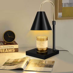 Chauffe-bougie, lampe chauffe-bougie avec minuterie, réglable en hauteur et réglable en hauteur, compatible avec les bougies en pot pour la décoration intérieure, chauffe-cire électrique, base en bois noir