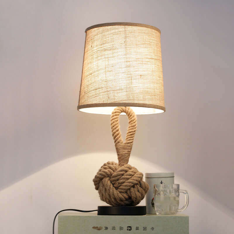 Metal Table Lamp American Retro Bedroom Fabric Craft Hemp Rope