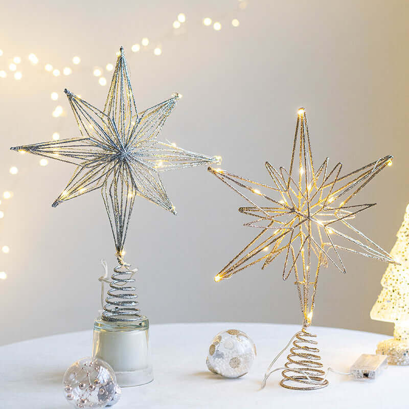 Décoration d'arbre de noël, étoile supérieure en fer, arbre lumineux